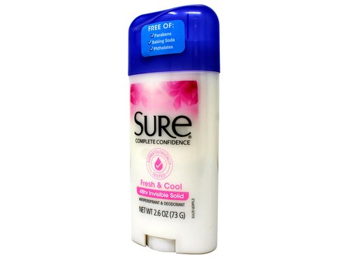Sure Antiperspirant Deodorant, Solid, Fresh and Cool, 2.6 oz, (6 Pack)
