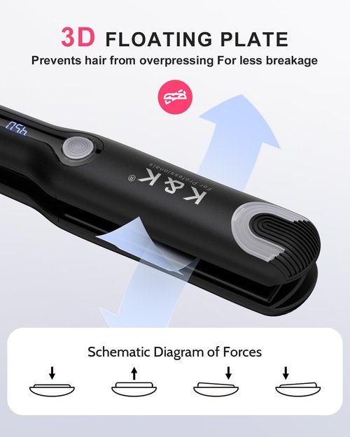 K&K Shine Therapy Hair Straightener - Professional 2-in-1 Flat Iron with Ceramic Coated Plates for Smooth, Frizz-Free Hair