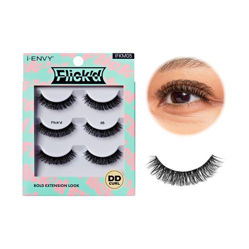 i•ENVY Flick'd DD Curl False Lashes, 3 Pairs Fluffy Wispy Volume Strip Eyelashes, DIY Lash Perm & Extension Look with Clear Band, Natural Bold Style & Dramatic Curl, Easy to Apply & Reusable