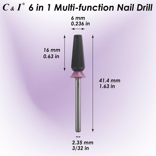 C & I Nail Drill Bit 6 in 1 Multi-function Rounded End E-file, Diamond Coat, CNC Overall Cut Nail Tools for Nail Techs Quick Remove Acrylic Nail Gels & Nail Art (Special Coat, Double Fine -XXF)