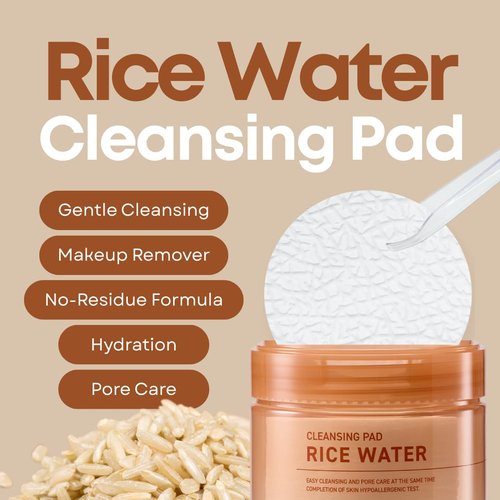 Skiennix Rice Water Cleansing Pads - Exfoliating Makeup Remover Wipes with Centella Asiatica | 50 Pads for Blackhead Removal & Pore Minimizing