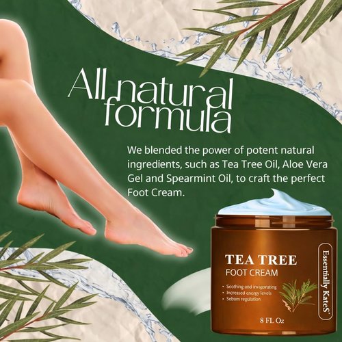 Essentially Kate's Tea Tree Oil Foot Cream - Soothes Itching Skin & Fights Foot Odor | 8 Fl Oz