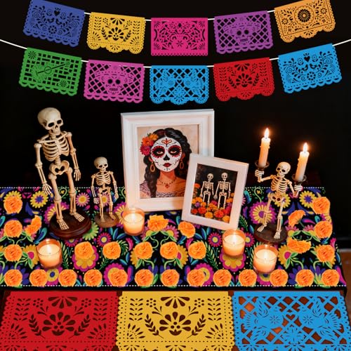 Day of the Dead Decor Set with Marigolds and Banner - Yellow - Mexican Party Supplies