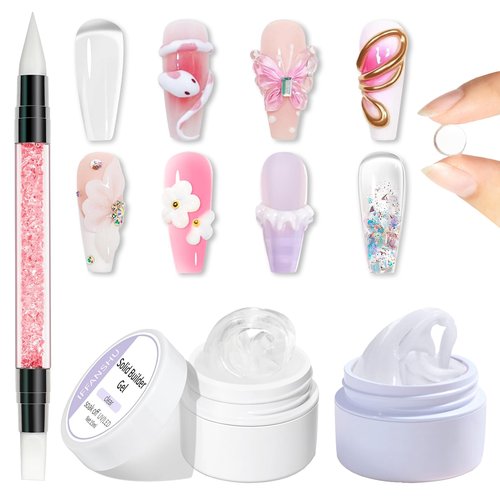 IFFANSHU Solid Builder Gel for Nails, 2 Colors Clear White Non-Sticky 3D Sculpting Gel Nail Art Carving Modeling Gels Hard Nail Extension for DIY Home Salon Manicure