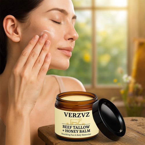 Beef Tallow for Skin and Face – Tallow and Honey Balm Moisturizer, 100% Grass-Fed Beef Tallow with Raw Organic Honey, Beeswax, Olive Oil & Vitamin E – Deep Hydration – Proudly Made in USA – 2oz