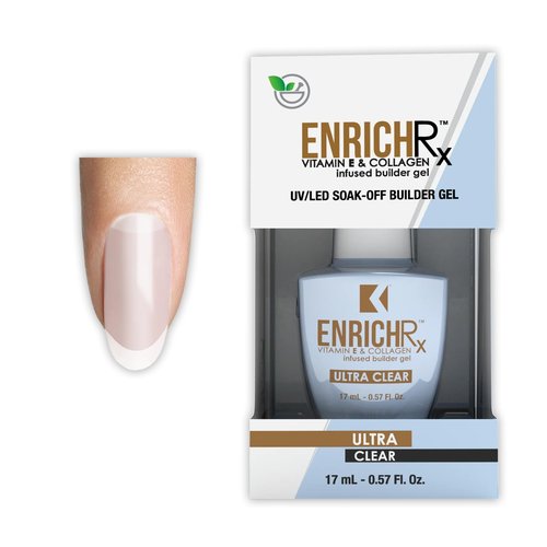KUPA EnrichRx Builder Gel, Ultra Clear, Vitamin E & Collagen Infused, UV/LED Soak-Off Gel Brush On Natural Nail, 0.57 Fl Oz