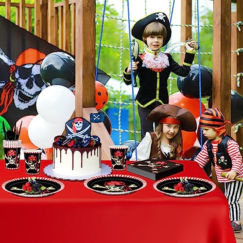 Pirate Party Supplies Set - 144 pcs Disposable Plates Cups Napkins Cutlery for Kids & Boys