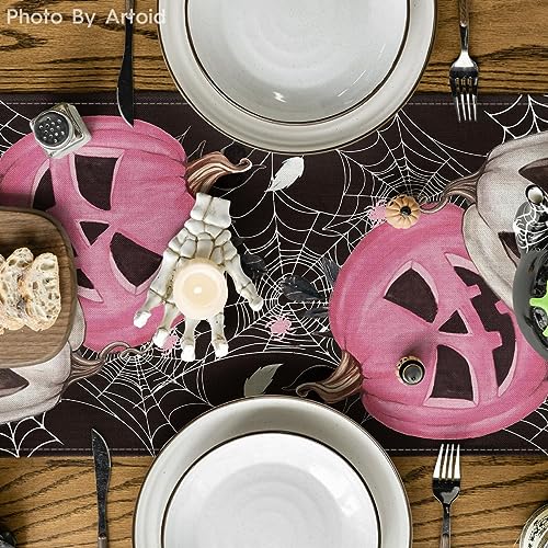 Halloween Table Runner 13x72 Inch Black Pink Polyester Home Party Decor