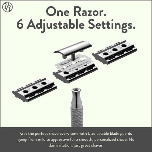 Rockwell Razors 6C Gunmetal Chrome Safety Razor - 6 Adjustable Shave Settings & 5 Recyclable Blades | Eco-Friendly for Men & Women
