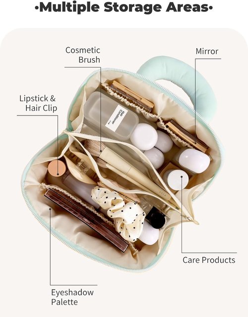 Detola Travel Makeup Bag - Waterproof Lay Flat Cosmetic Organizer with Compartments | Purple
