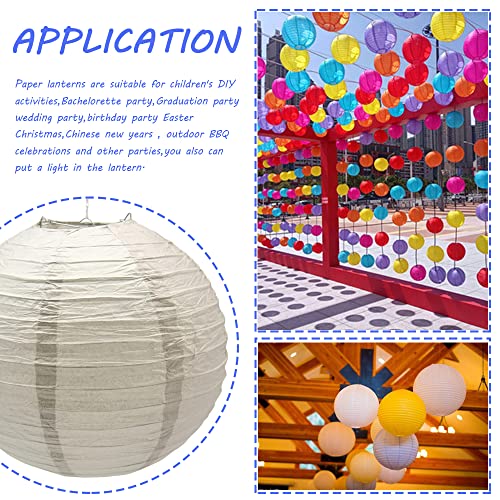 Grey Paper Lanterns 3-Pack - 12 Inch Decorative Round Chinese Party Lanterns for Wedding & Celebration