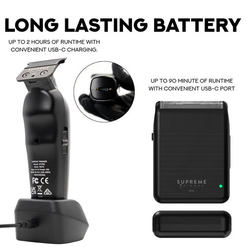 Supreme Trimmer 2-in-One Vader Lite + Solo Lite Foil Shaver Kit | Barber, at Home or Travel Hair Cutting Kit | Black