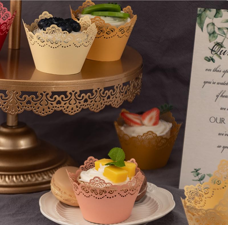 Light Pink Cupcake Wrappers 50Pcs Lace Hollow Out Crown Bake Cake Paper Decorations