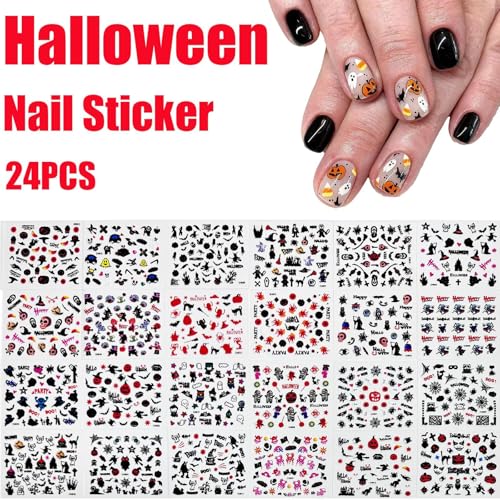 Halloween Nail Stickers Set - 30 Sheets Pumpkin Ghost & Spiders for DIY Manicure