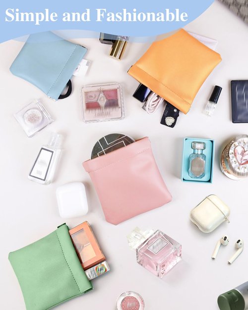 sousac 4 Pcs Small Pocket Cosmetic Bag for Purse, Mini Waterproof Lambskin Portable Makeup Bag, Pretty Cute Coin Pouches Lipstick Storage Organizer for Cosmetics Headphones Jewelry