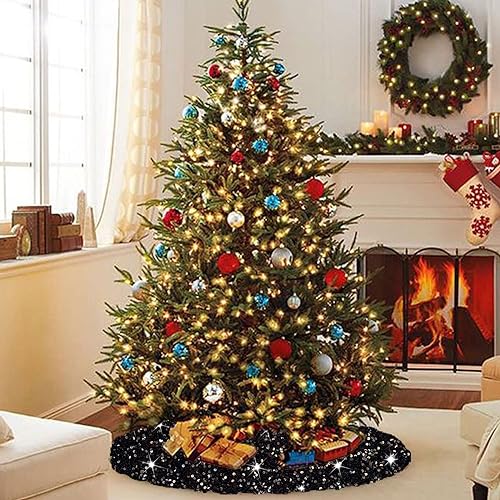 Black Sequin Christmas Tree Skirt 21 Inch Velvet Holiday Decor