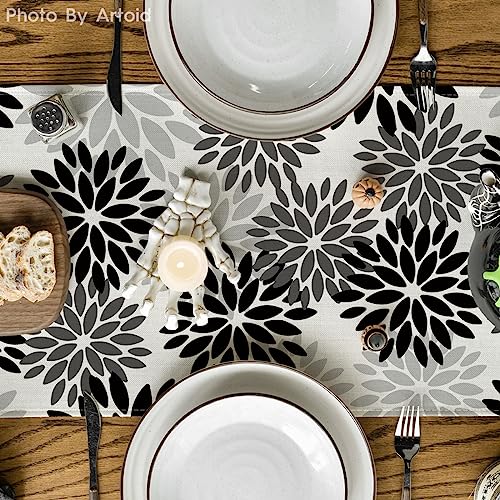 Black Dahlia Halloween Table Runner 13x90 Inch - Spun Polyester Home Decor