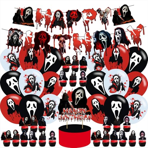 Horror Movie Scream Birthday Backdrop Party Decorations with Balloons & Toppers