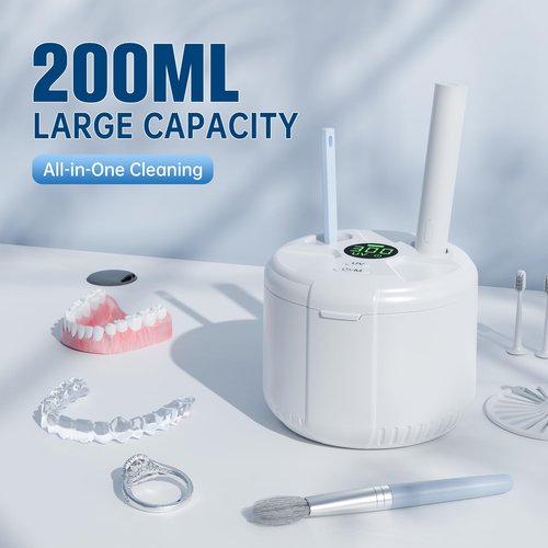 45kHz Ultrasonic Retainer Cleaner Machine, 200ML Dental Deep Cleaning Pod for Dentures, Aligners, Invisalign, Mouth Guards, Night Guards, Jewelry, Toothbrush, 5/10/15 Mins Timer