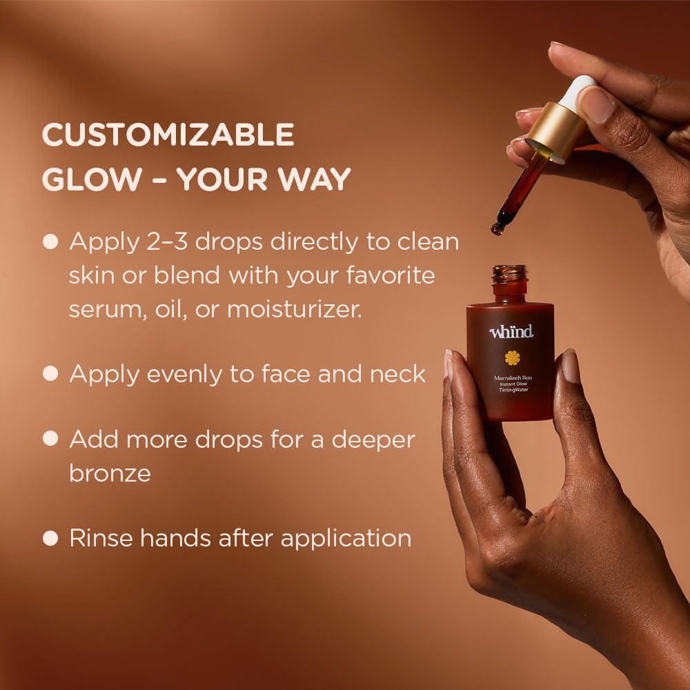 WHIND Marrakech Sun Instant Glow Tanner Drops - Lightweight, Streak-Free Face Bronzer - 1oz / 30ml