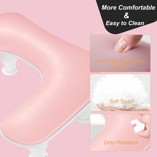 ibubu Manicure Big Nail Arm Pillow Rest U-Shaped Height Adjustable Armrest PU Leather Hand Stand Rest for Nails Tech Pink