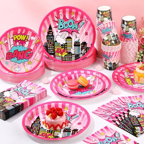 Hero Girl Birthday Party Supplies - Black and Pink Theme, Serves 50 Guests