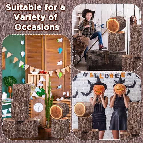 6 Pcs Tree Stump Party Decorations Wooden Grain Boxes for Fall Halloween Christmas