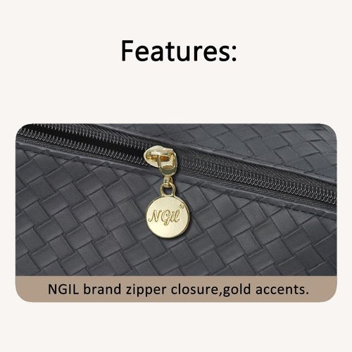 NGIL Travel Toiletry Bag, Makeup Bag, Cosmetic Bag, Portable Travel Makeup Bag, Large Capacity Cosmetic Organizer for Women, FREE COMPACT MIRROR INCLUDED (Basket Weave Style-Black, Large)