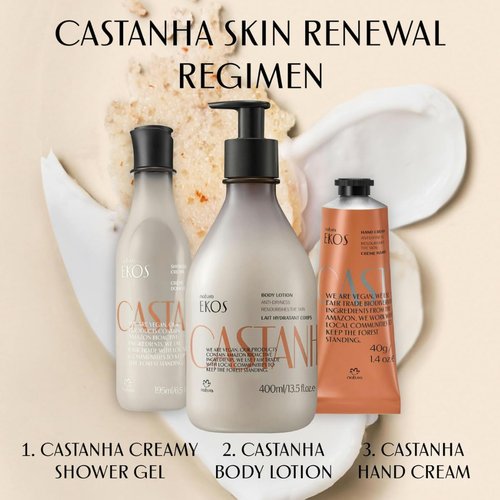 Natura Ekos Castanha Shower Gel - Deep Hydration & Light Texture - Vegan Body Wash - 6.5 fl oz (195ml)