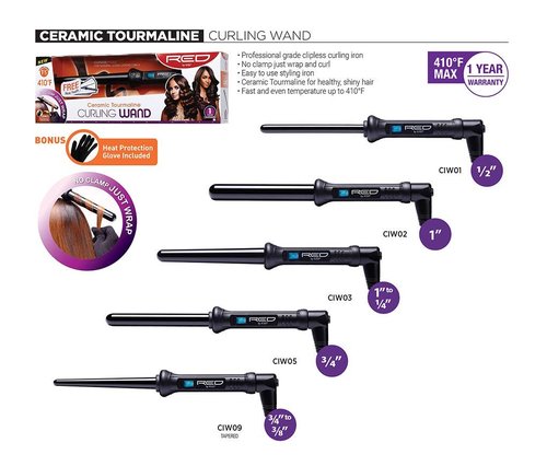 Kiss Red By Ceramic Tourmaline Curling Wand CIW021" inch, Black, 1 Count