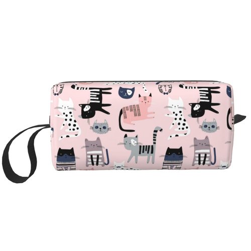 OLUSENMO Cute Cats Makeup Bag Small Organizer Small Pink Travel Cosmetic Bags Compact Durable Oxford Fabric Multi-Purpose Storage Perfect for Travel, Gym, Daily Use
