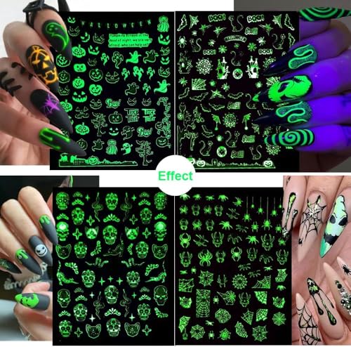Halloween Luminous Nail Stickers Set - Alien, Ghost, Skull, Pumpkin Style 5
