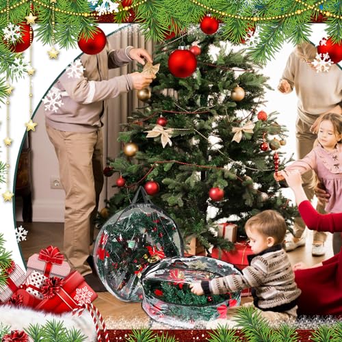 Wreath Storage Bags 30 Inch Durable Plastic with Dual Zippers & Handles - Clear & Black, Set of 14