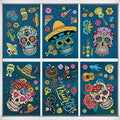 Dia de Los Muertos Halloween Window Stickers - Sugar Skull Skeleton Gnome Flowers - Reusable Party Decals