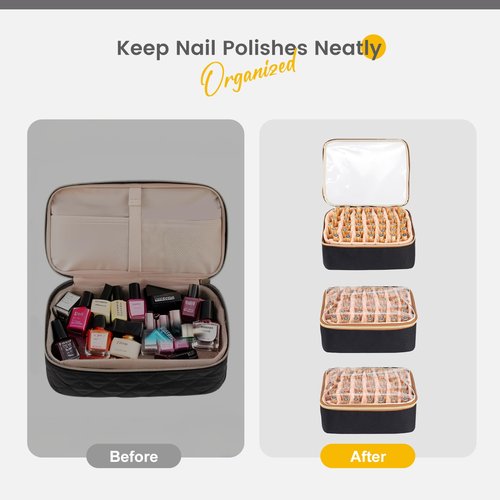 Hautton Nail Polish Organizer Holds 126 Bottles, Extra Large Storage Bag with 3 individual drawers, Professional Sturdy Lamp Supplies Nail Polish Travel Case Gift for Manicurist -Black