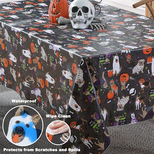Halloween Pets Vinyl Tablecloth 60 x 84 Inch Rectangle with Flannel Backing
