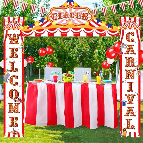 Sophena Multi Carnival Circus Party Banner Set - Red White Striped Tent Awnings for Birthday & Halloween