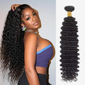 Deep Wave Human Hair Bundles 24 Inch Deep Wave Bundles 100% Unprocessed Brazilian Virgin Hair 1 Bundle Curly Bundles Hair Extensions Real Human Hair Wavy Quick Weave Bundle Natural Black
