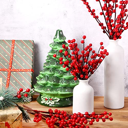 Artificial Christmas Holly Berry Stems - 20 Pcs, 3 Sizes for Holiday Decor