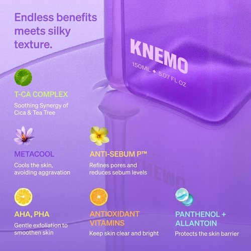 KNEMO Square One Soothing Toner for Sensitive Skin with Calming CICA, Tea Tree, Anti-Sebum, Antioxidants, AHA, PHA, Niacinamide, Vegan, Cooling, Fragrance-Free | 5.07 fl oz ✦ 150ml