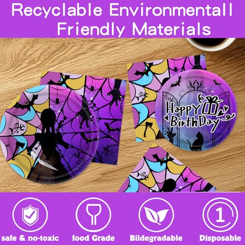 Purple Wednesday Themed Birthday Party Supplies Set for Kids - Serves 20 Guests
