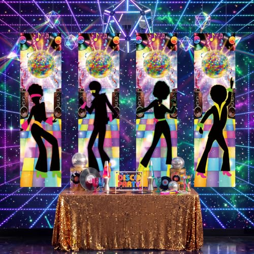 Retro Disco Door Banner Decorations - 59 x 16 in Halloween Party Decor - 4 Pack