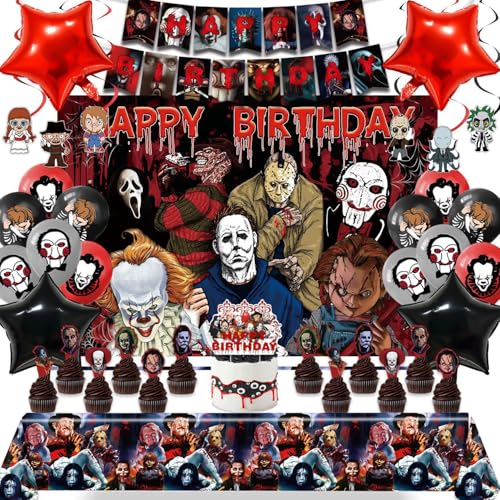 Horror Birthday Decorations Kit for Kids & Adults - Halloween Theme Party Supplies Set