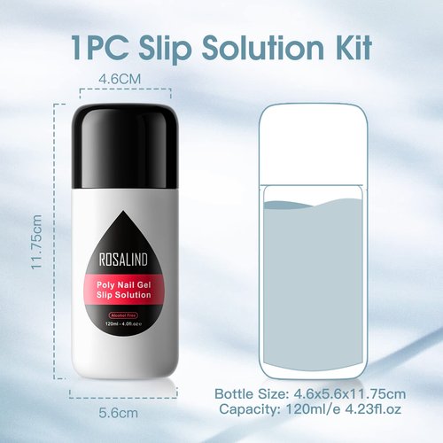 ROSALIND 4oz Slip Solution for Poly Nail Gel 120ml Gel Extension Liquid Solution for Poly Nail Gel Anti-stick Slip Solution, Poly Slip Extension Liquid Solution with Brush and Liquid Cup