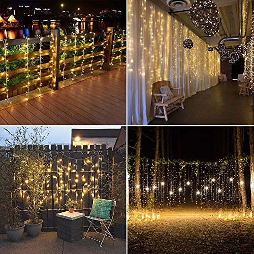 HEYFUNi Warm White Curtain Lights 13FT x 6.5FT Window Icicle Lights, Plug-in, 8 Modes