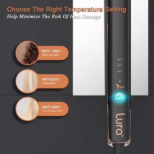 Negative Ion Nano Titanium Flat Irons for Black Women Hair,LURA Dual Voltage Hair Straighteners for Women,1 Inch Professional Hair Straightener and Curler 2 in 1 with 5D Floating Plate