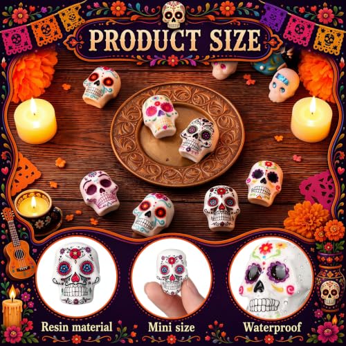 Colorful Day of The Dead Skulls Decorations - Mini Altar Sugar Skulls, 60 Pieces