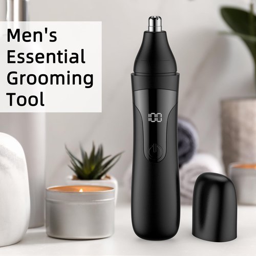 SESATOOK Nose Hair Trimmer, Rechargeable Professional Painless Nose Trimmer for Ear and Eyebrow, with Dual Edge Blades Easy Cleaning and Washing (Black)