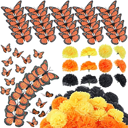 Artificial Marigold Flower & Butterfly Decor Kit for Day of The Dead & Festivals