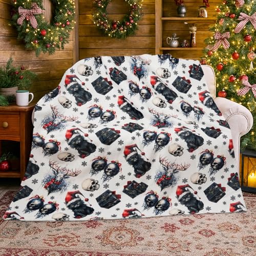 Halloween Christmas Decor Throw Blanket Skull Cat 50x60 Inch Cozy Soft Blanket